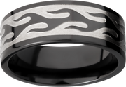 Zirconium 9mm flat band with a laser-carved contour flame pattern