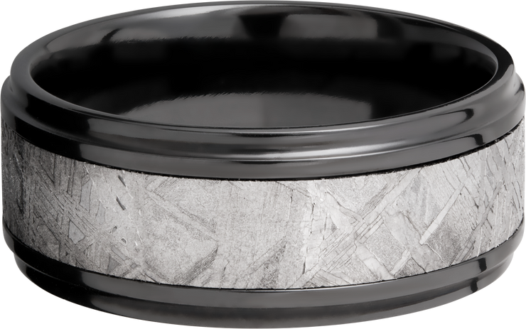 Zirconium 9mm flat band with an inlay of authentic Gibeon Meteorite