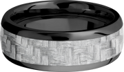 Zirconium 8mm domed band with a 5mm inlay of silver Carbon Fiber