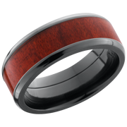 Zirconium 8mm beveled band with an inlay of Honduras Redheart hardwood