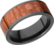 Zirconium 8mm flat band with an inlay of Leopard wood