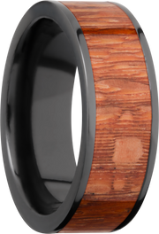 Zirconium 8mm flat band with an inlay of Leopard wood