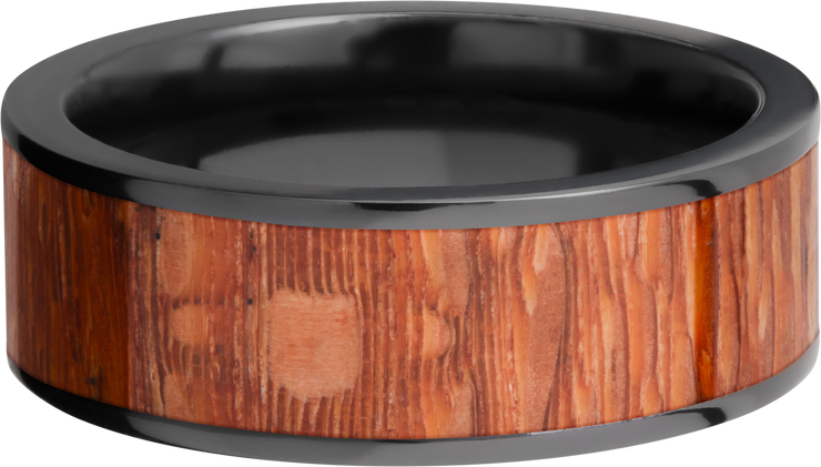 Zirconium 8mm flat band with an inlay of Leopard wood