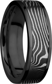 Zirconium flat 7mm band with a 5mm inlay of handmade flattwist Damascus steel
