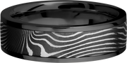 Zirconium flat 7mm band with a 5mm inlay of handmade flattwist Damascus steel
